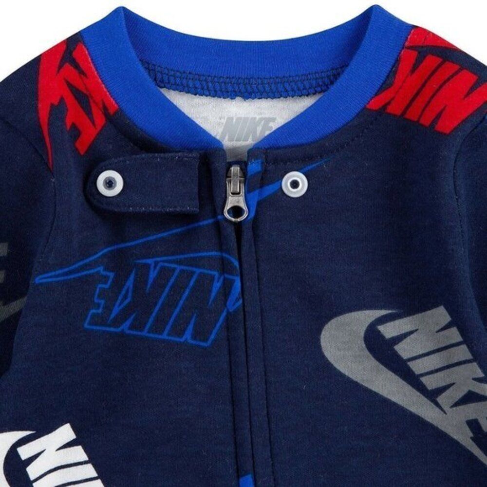 Nike Baby All-over Logo Print One Piece Navy Zip Footed Sleep & Play 6 Months - Picture 6 of 6